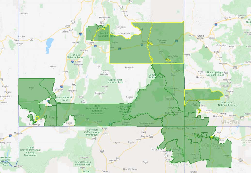 Map of Southern Utah area showing field of membership
