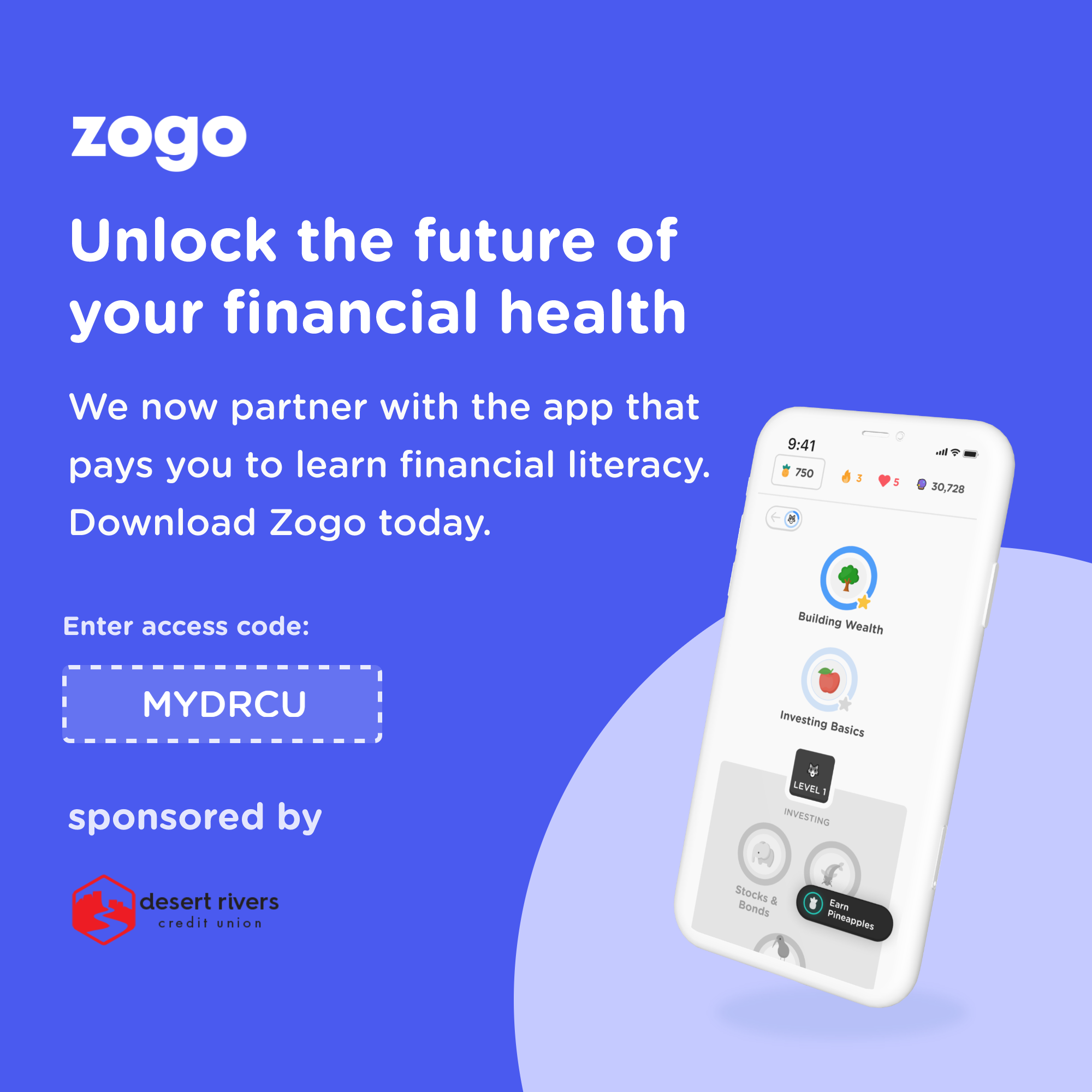 Zogo educational app displayed on a smart phone
