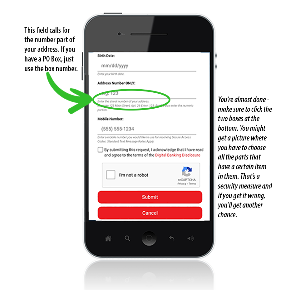 Screenshot of mobile banking app