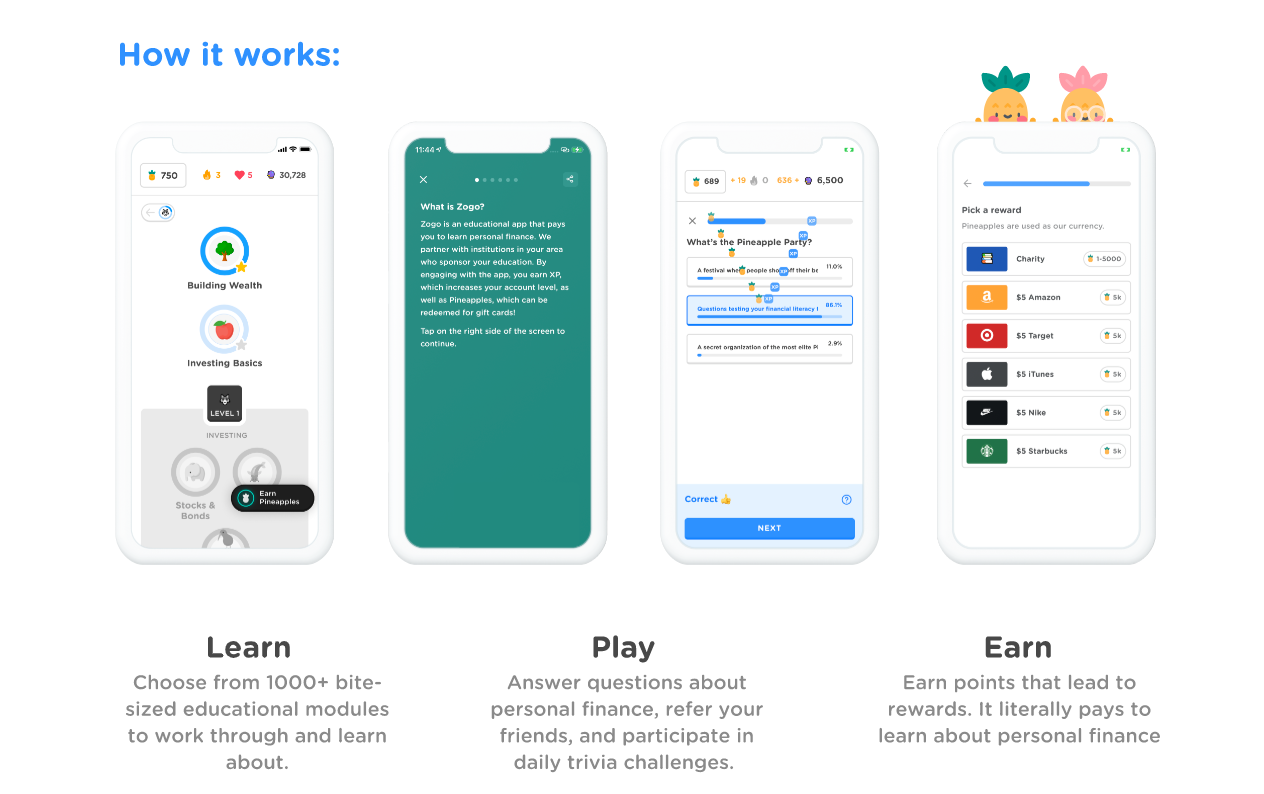 Zogo app screen shots