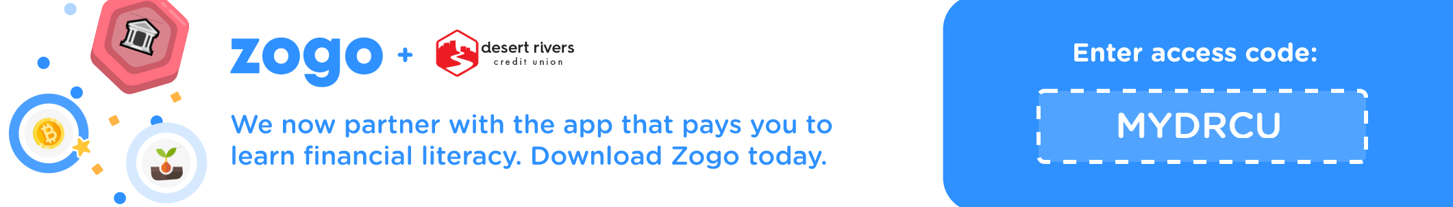 Banner with Zogo and DRCU logos