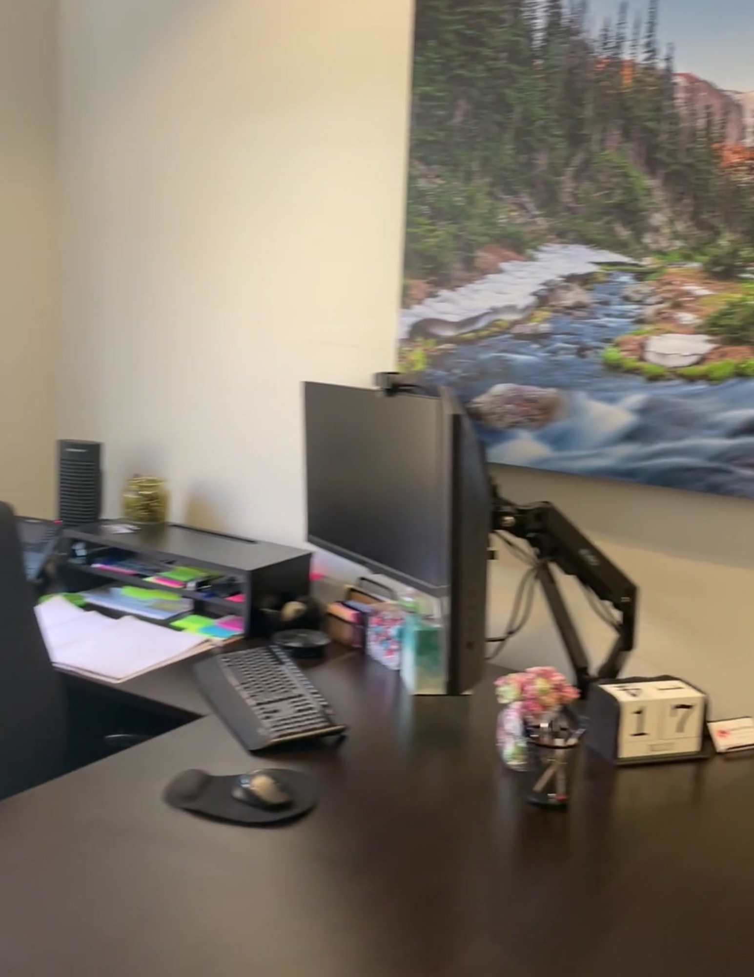 Working space in new office with art work.